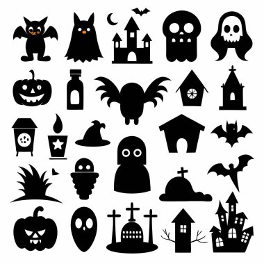 Bu Cadılar Bayramı siluet vektörü cadılar, balkabakları, hayaletler ve yarasalar gibi ürkütücü tasarımlar içeriyor. Parti davetiyeleri, dekorasyonlar ve ürkütücü Cadılar Bayramı temalı projeler için mükemmel..