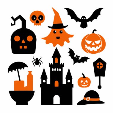 Bu Cadılar Bayramı siluet vektörü cadılar, balkabakları, hayaletler ve yarasalar gibi ürkütücü tasarımlar içeriyor. Parti davetiyeleri, dekorasyonlar ve ürkütücü Cadılar Bayramı temalı projeler için mükemmel..