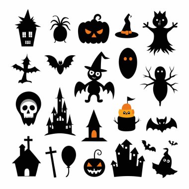 Bu Cadılar Bayramı siluet vektörü cadılar, balkabakları, hayaletler ve yarasalar gibi ürkütücü tasarımlar içeriyor. Parti davetiyeleri, dekorasyonlar ve ürkütücü Cadılar Bayramı temalı projeler için mükemmel..