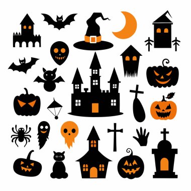 Bu Cadılar Bayramı siluet vektörü cadılar, balkabakları, hayaletler ve yarasalar gibi ürkütücü tasarımlar içeriyor. Parti davetiyeleri, dekorasyonlar ve ürkütücü Cadılar Bayramı temalı projeler için mükemmel..