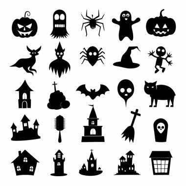 Bu Cadılar Bayramı siluet vektörü cadılar, balkabakları, hayaletler ve yarasalar gibi ürkütücü tasarımlar içeriyor. Parti davetiyeleri, dekorasyonlar ve ürkütücü Cadılar Bayramı temalı projeler için mükemmel..