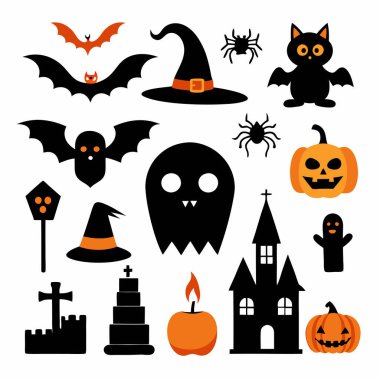 Bu Cadılar Bayramı siluet vektörü cadılar, balkabakları, hayaletler ve yarasalar gibi ürkütücü tasarımlar içeriyor. Parti davetiyeleri, dekorasyonlar ve ürkütücü Cadılar Bayramı temalı projeler için mükemmel..