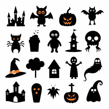 Bu Cadılar Bayramı siluet vektörü cadılar, balkabakları, hayaletler ve yarasalar gibi ürkütücü tasarımlar içeriyor. Parti davetiyeleri, dekorasyonlar ve ürkütücü Cadılar Bayramı temalı projeler için mükemmel..