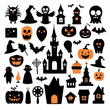 Bu Cadılar Bayramı siluet vektörü cadılar, balkabakları, hayaletler ve yarasalar gibi ürkütücü tasarımlar içeriyor. Parti davetiyeleri, dekorasyonlar ve ürkütücü Cadılar Bayramı temalı projeler için mükemmel..