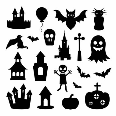 Bu Cadılar Bayramı siluet vektörü cadılar, balkabakları, hayaletler ve yarasalar gibi ürkütücü tasarımlar içeriyor. Parti davetiyeleri, dekorasyonlar ve ürkütücü Cadılar Bayramı temalı projeler için mükemmel..