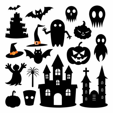 Bu Cadılar Bayramı siluet vektörü cadılar, balkabakları, hayaletler ve yarasalar gibi ürkütücü tasarımlar içeriyor. Parti davetiyeleri, dekorasyonlar ve ürkütücü Cadılar Bayramı temalı projeler için mükemmel..