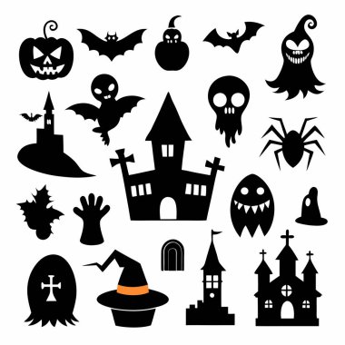 Bu Cadılar Bayramı siluet vektörü cadılar, balkabakları, hayaletler ve yarasalar gibi ürkütücü tasarımlar içeriyor. Parti davetiyeleri, dekorasyonlar ve ürkütücü Cadılar Bayramı temalı projeler için mükemmel..