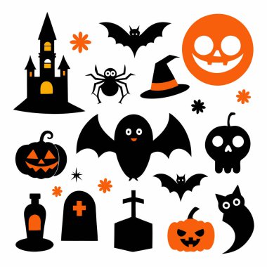 Bu Cadılar Bayramı siluet vektörü cadılar, balkabakları, hayaletler ve yarasalar gibi ürkütücü tasarımlar içeriyor. Parti davetiyeleri, dekorasyonlar ve ürkütücü Cadılar Bayramı temalı projeler için mükemmel..