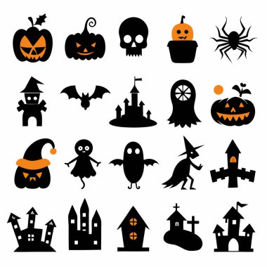 Bu Cadılar Bayramı siluet vektörü cadılar, balkabakları, hayaletler ve yarasalar gibi ürkütücü tasarımlar içeriyor. Parti davetiyeleri, dekorasyonlar ve ürkütücü Cadılar Bayramı temalı projeler için mükemmel..