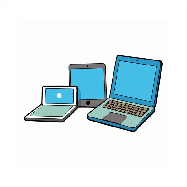 Bir dizüstü bilgisayar, cep telefonu ve dijital tabletin 3 boyutlu tasviri, kırpma yolu ile beyaza izole edilmiş. Teknolojiyle ilgili projeler, sunumlar veya dijital ürün tasarımları için mükemmel.