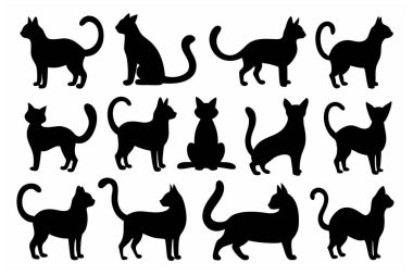 Bu Cat Silhouette Vector Set, çeşitli pozlarda kedilerin zarif ve minimal tasarımlarını içerir. Ev hayvanı temalı projeler, logolar ya da kedi dokunuşu gerektiren sanat eserleri için mükemmel..