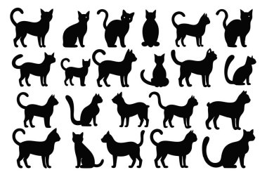 Bu Cat Silhouette Vector Set, çeşitli pozlarda kedilerin zarif ve minimal tasarımlarını içerir. Ev hayvanı temalı projeler, logolar ya da kedi dokunuşu gerektiren sanat eserleri için mükemmel..