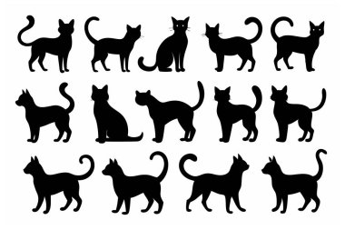 Bu Cat Silhouette Vector Set, çeşitli pozlarda kedilerin zarif ve minimal tasarımlarını içerir. Ev hayvanı temalı projeler, logolar ya da kedi dokunuşu gerektiren sanat eserleri için mükemmel..