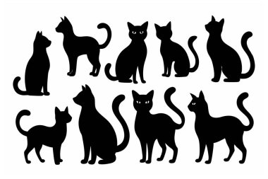 Bu Cat Silhouette Vector Set, çeşitli pozlarda kedilerin zarif ve minimal tasarımlarını içerir. Ev hayvanı temalı projeler, logolar ya da kedi dokunuşu gerektiren sanat eserleri için mükemmel..