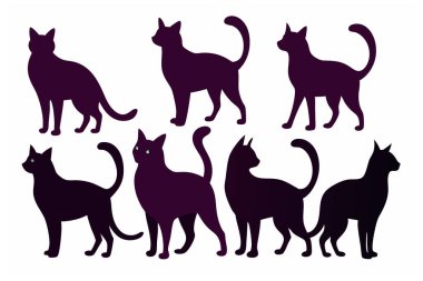 Bu Cat Silhouette Vector Set, çeşitli pozlarda kedilerin zarif ve minimal tasarımlarını içerir. Ev hayvanı temalı projeler, logolar ya da kedi dokunuşu gerektiren sanat eserleri için mükemmel..