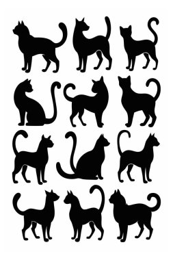 Bu Cat Silhouette Vector Set, çeşitli pozlarda kedilerin zarif ve minimal tasarımlarını içerir. Ev hayvanı temalı projeler, logolar ya da kedi dokunuşu gerektiren sanat eserleri için mükemmel..