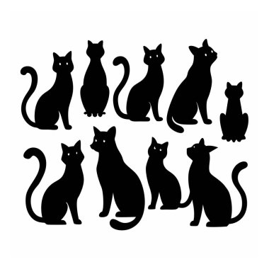 Bu Cat Silhouette Vector Set, çeşitli pozlarda kedilerin zarif ve minimal tasarımlarını içerir. Ev hayvanı temalı projeler, logolar ya da kedi dokunuşu gerektiren sanat eserleri için mükemmel..