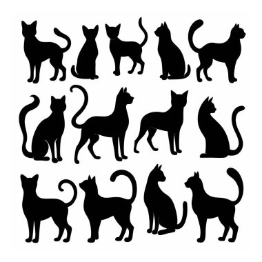 Bu Cat Silhouette Vector Set, çeşitli pozlarda kedilerin zarif ve minimal tasarımlarını içerir. Ev hayvanı temalı projeler, logolar ya da kedi dokunuşu gerektiren sanat eserleri için mükemmel..