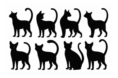 Bu Cat Silhouette Vector Set, çeşitli pozlarda kedilerin zarif ve minimal tasarımlarını içerir. Ev hayvanı temalı projeler, logolar ya da kedi dokunuşu gerektiren sanat eserleri için mükemmel..