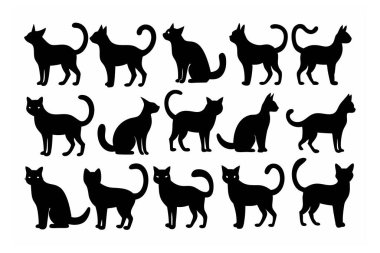 Bu Cat Silhouette Vector Set, çeşitli pozlarda kedilerin zarif ve minimal tasarımlarını içerir. Ev hayvanı temalı projeler, logolar ya da kedi dokunuşu gerektiren sanat eserleri için mükemmel..