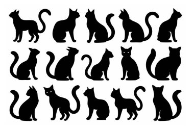 Bu Cat Silhouette Vector Set, çeşitli pozlarda kedilerin zarif ve minimal tasarımlarını içerir. Ev hayvanı temalı projeler, logolar ya da kedi dokunuşu gerektiren sanat eserleri için mükemmel..