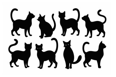Bu Cat Silhouette Vector Set, çeşitli pozlarda kedilerin zarif ve minimal tasarımlarını içerir. Ev hayvanı temalı projeler, logolar ya da kedi dokunuşu gerektiren sanat eserleri için mükemmel..