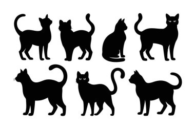 Bu Cat Silhouette Vector Set, çeşitli pozlarda kedilerin zarif ve minimal tasarımlarını içerir. Ev hayvanı temalı projeler, logolar ya da kedi dokunuşu gerektiren sanat eserleri için mükemmel..