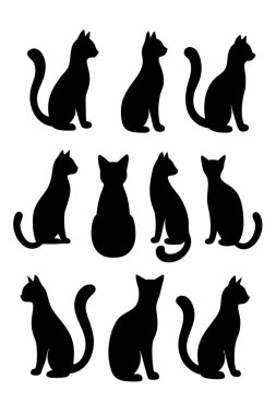 Bu Cat Silhouette Vector Set, çeşitli pozlarda kedilerin zarif ve minimal tasarımlarını içerir. Ev hayvanı temalı projeler, logolar ya da kedi dokunuşu gerektiren sanat eserleri için mükemmel..