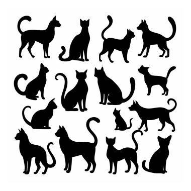 Bu Cat Silhouette Vector Set, çeşitli pozlarda kedilerin zarif ve minimal tasarımlarını içerir. Ev hayvanı temalı projeler, logolar ya da kedi dokunuşu gerektiren sanat eserleri için mükemmel..