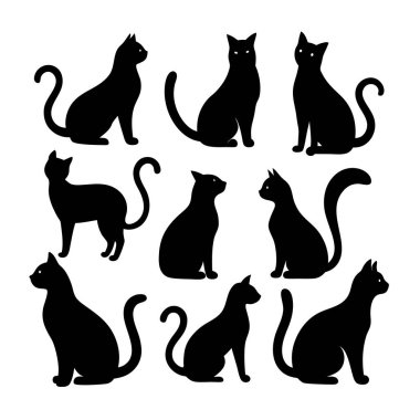 Bu Cat Silhouette Vector Set, çeşitli pozlarda kedilerin zarif ve minimal tasarımlarını içerir. Ev hayvanı temalı projeler, logolar ya da kedi dokunuşu gerektiren sanat eserleri için mükemmel..