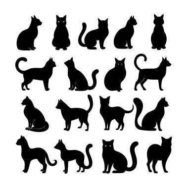 Bu Cat Silhouette Vector Set, çeşitli pozlarda kedilerin zarif ve minimal tasarımlarını içerir. Ev hayvanı temalı projeler, logolar ya da kedi dokunuşu gerektiren sanat eserleri için mükemmel..