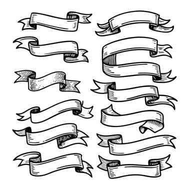 Bu el çizimi monokrom kurdele vektörü klasik ve minimalist tarzda dekoratif projeler, afişler, davetiyeler ve yaratıcı şablonlar için idealdir..
