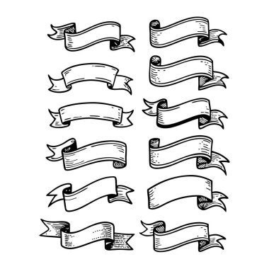 Bu el çizimi monokrom kurdele vektörü klasik ve minimalist tarzda dekoratif projeler, afişler, davetiyeler ve yaratıcı şablonlar için idealdir..