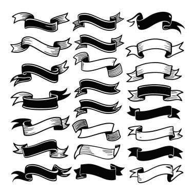 Bu el çizimi monokrom kurdele vektörü klasik ve minimalist tarzda dekoratif projeler, afişler, davetiyeler ve yaratıcı şablonlar için idealdir..