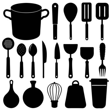 Mutfak araçlarının kapsamlı bir koleksiyonu vektör formatında, mutfak temalı projeler, logolar ve tasarım projeleri için mükemmel. Yemek siteleri, uygulamalar ve tanıtım materyalleri için ideal.