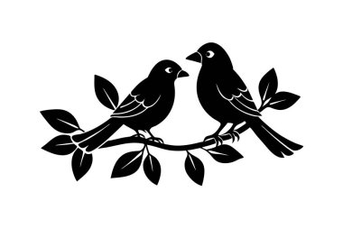 A delicate vector illustration of birds perched on a branch against a whiter background. Perfect for nature-themed designs, decorative elements, or minimalist art projects. clipart