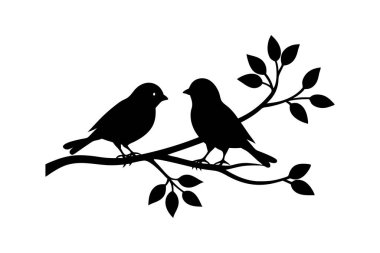 Daha beyaz bir arka planda bir dala tünemiş kuşların hassas bir temsili. Doğa temalı tasarımlar, dekoratif unsurlar ya da minimalist sanat projeleri için mükemmel..