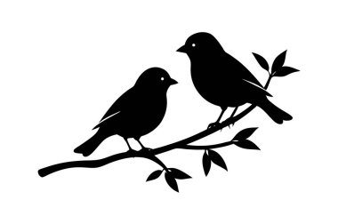 Daha beyaz bir arka planda bir dala tünemiş kuşların hassas bir temsili. Doğa temalı tasarımlar, dekoratif unsurlar ya da minimalist sanat projeleri için mükemmel..