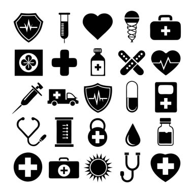 İlaç, doktor, sağlık sigortası ve tıbbi aletler de dahil olmak üzere çok yönlü bir ilaç ve sağlık ikonu seti. Sağlık uygulamaları, web siteleri ve eğitim tasarımları için mükemmel.