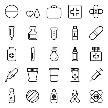 İlaç, doktor, sağlık sigortası ve tıbbi aletler de dahil olmak üzere çok yönlü bir ilaç ve sağlık ikonu seti. Sağlık uygulamaları, web siteleri ve eğitim tasarımları için mükemmel.