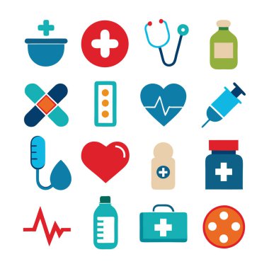 İlaç, doktor, sağlık sigortası ve tıbbi aletler de dahil olmak üzere çok yönlü bir ilaç ve sağlık ikonu seti. Sağlık uygulamaları, web siteleri ve eğitim tasarımları için mükemmel.
