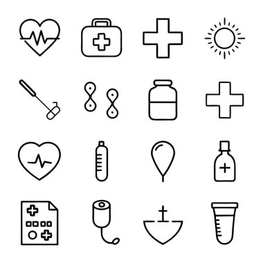 İlaç, doktor, sağlık sigortası ve tıbbi aletler de dahil olmak üzere çok yönlü bir ilaç ve sağlık ikonu seti. Sağlık uygulamaları, web siteleri ve eğitim tasarımları için mükemmel.
