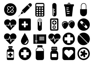 İlaç, doktor, sağlık sigortası ve tıbbi aletler de dahil olmak üzere çok yönlü bir ilaç ve sağlık ikonu seti. Sağlık uygulamaları, web siteleri ve eğitim tasarımları için mükemmel.
