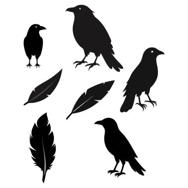 Bu vektör seti kargalar, kuzgunlar, kuşlar ve tüylerin zarif siluetlerini içerir. Doğa, vahşi yaşam ve minimalist ve gizemli cazibesi olan gotik temalı tasarımlar için mükemmel..