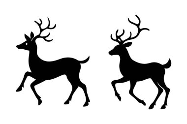Zarif çalışan geyik siluetleri vektör seti, tatil kartları, vahşi yaşam temalı tasarımlar ve dekorasyonlar için mükemmel. Noel, mevsimlik projeler ve doğadan esinlenilmiş çizimler için ideal..