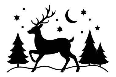 A vector set of elegant running deer silhouettes, perfect for holiday cards, wildlife-themed designs, and decorations. Ideal for Christmas, seasonal projects, and nature-inspired illustrations. clipart