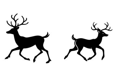 Zarif çalışan geyik siluetleri vektör seti, tatil kartları, vahşi yaşam temalı tasarımlar ve dekorasyonlar için mükemmel. Noel, mevsimlik projeler ve doğadan esinlenilmiş çizimler için ideal..