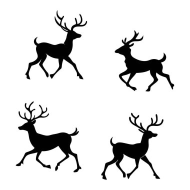 A vector set of elegant running deer silhouettes, perfect for holiday cards, wildlife-themed designs, and decorations. Ideal for Christmas, seasonal projects, and nature-inspired illustrations. clipart