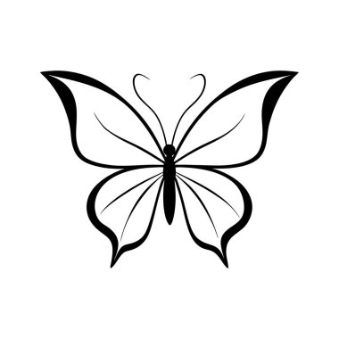 Beyaz üzerine siyah renkli kelebek siluet vektörleri. Doğa temalı tasarımlar, sanat projeleri ya da zarif ve zarif görünümlü dekoratif unsurlar için mükemmel..
