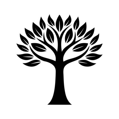 Gösterişli, zarif, minimalist bir tasarımı olan siyah ağaç ikonu vektörü. Çevre dostu markalaşma, modern dekor ya da doğa temalı projeler için mükemmel..
